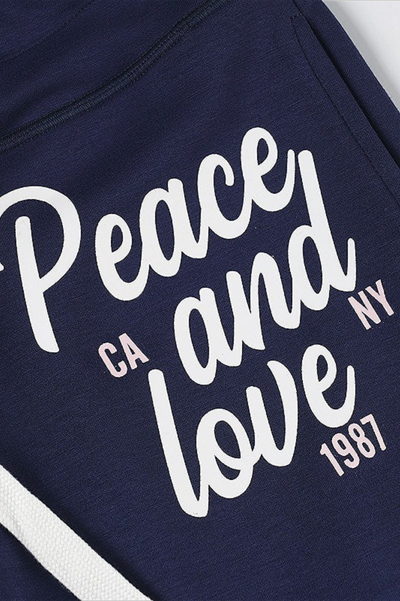 Contrast Letter Print Elastic Loose Straight Pants