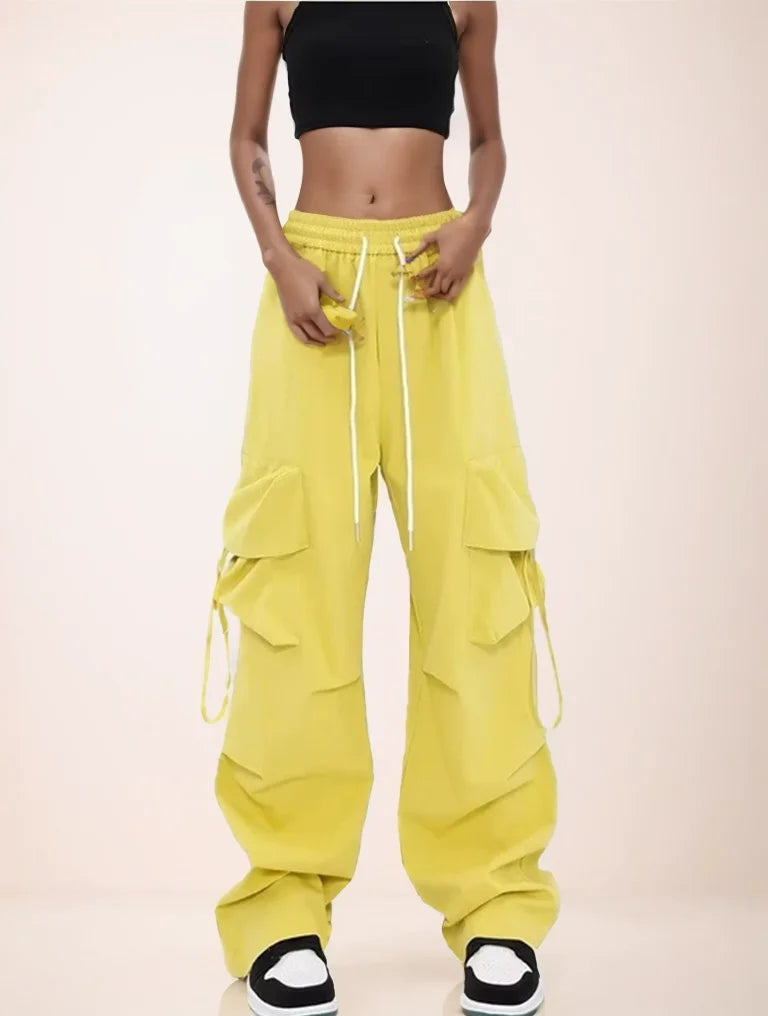 Y2k Cargo Pants High Waist Hip Hop Trousers Female Big Pockets Student Drawstring Baggy Sweatpants