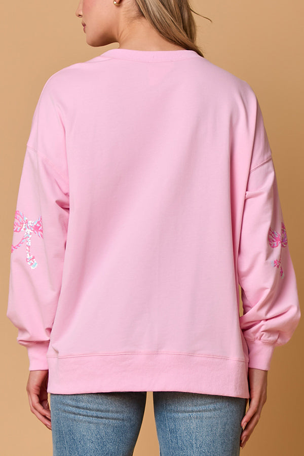 Christmas Bow Sequin Loose Long-sleeved Sweatshirt