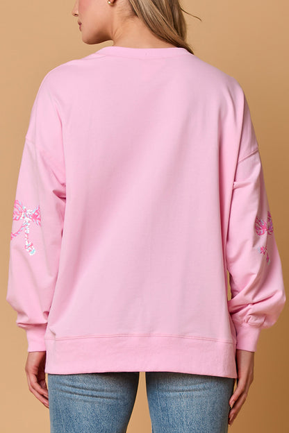 Christmas Bow Sequin Loose Long-sleeved Sweatshirt