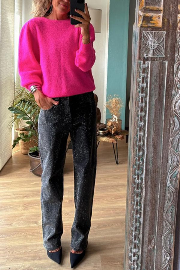 Bright Winter Day Knit Color Wide Neck Relaxed Sweater