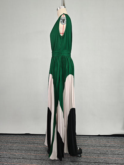 Sleeveless Asymmetric Pleated Printed One-shoulder Maxi Dresses