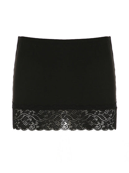 Black Y2k Lace Wrap Hip Slimming Mini Skirt