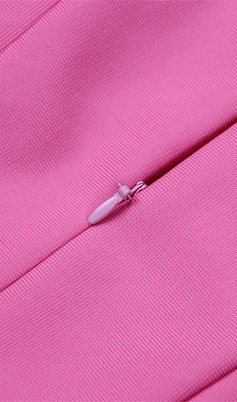 Stretch Long Sleeves Mini Dress in Hyper Pink