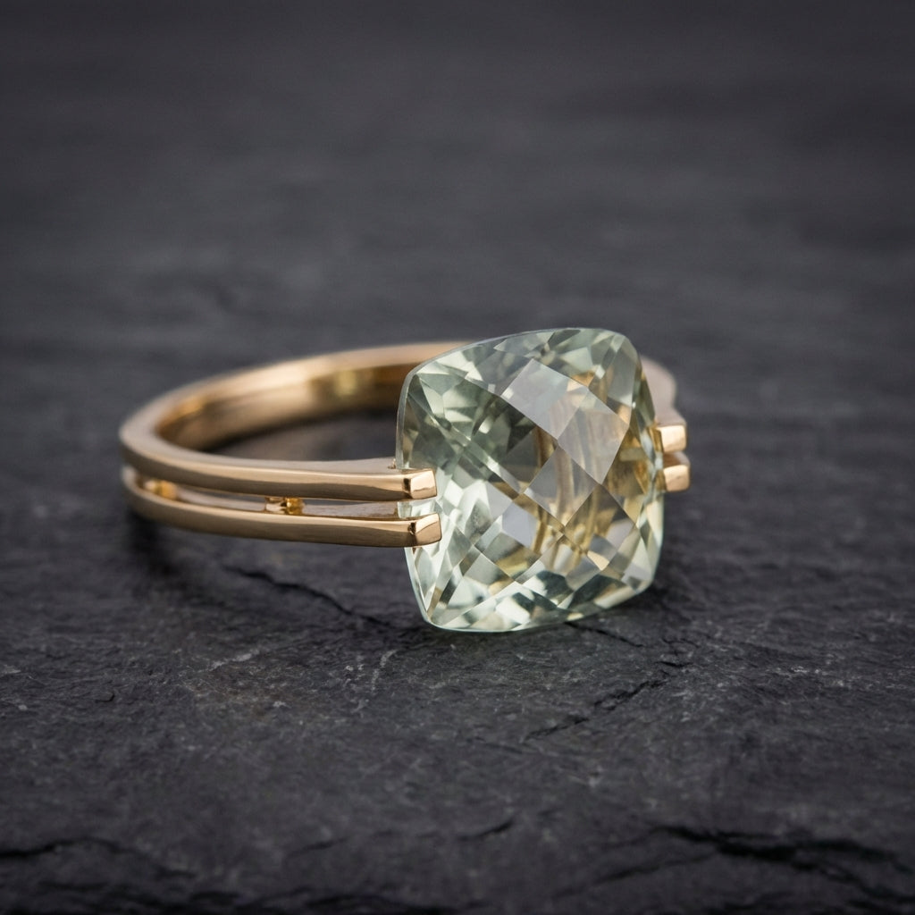 Vintage Green Cubic Glass Gold Ring