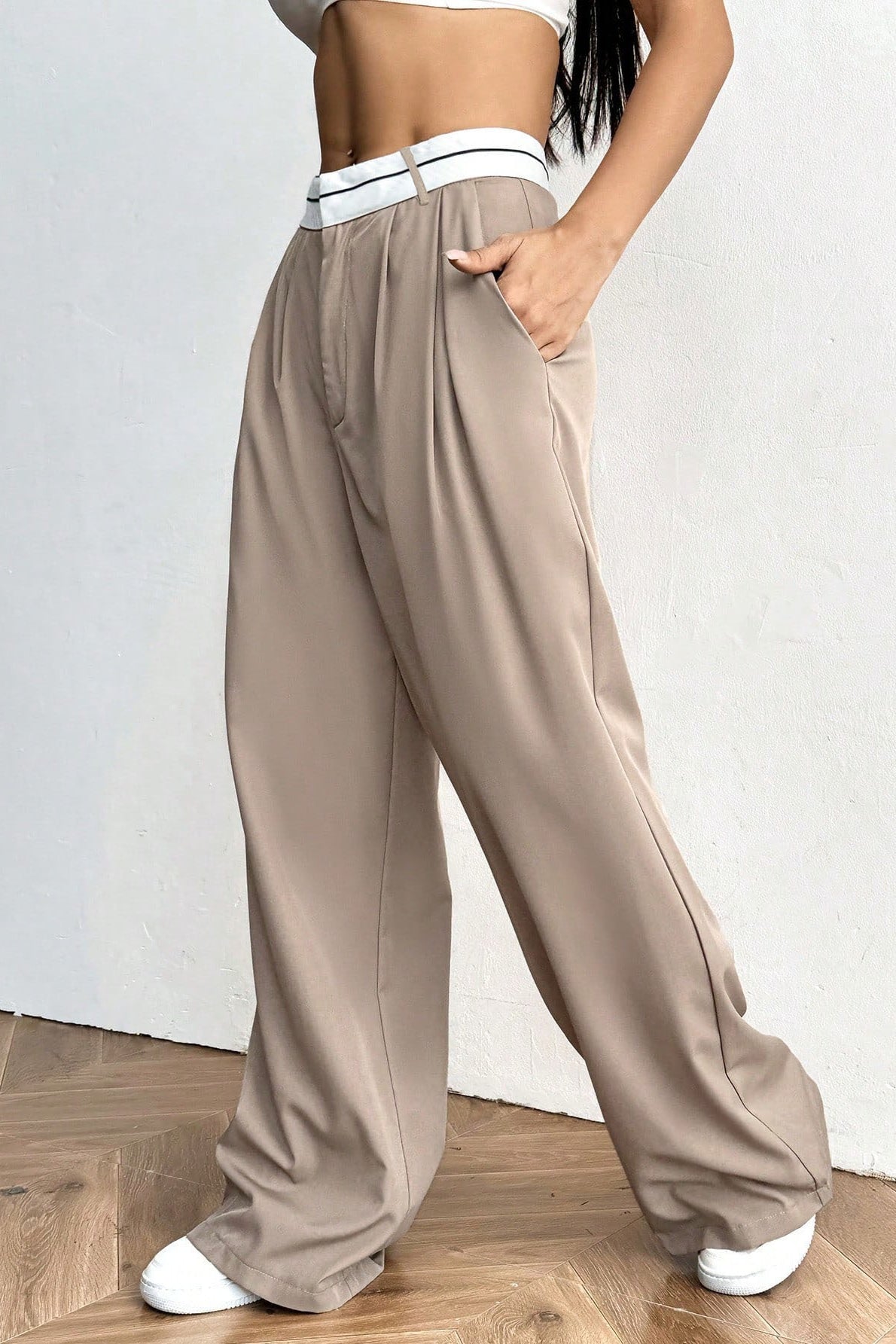Contrast Comfort Relaxed Wide Leg Pants