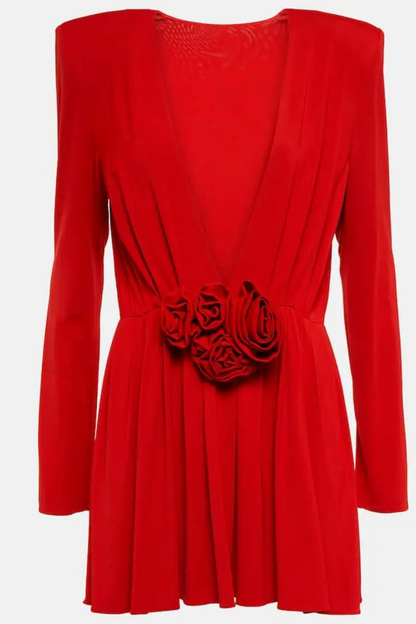 Georgia V-neck Rosette Long Sleeve Mini Dress
