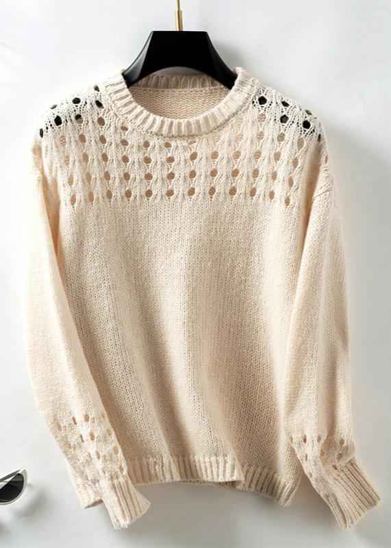 Hollow Knit Sweater - Round Neck Pullover