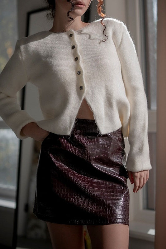 Crocodile Pattern Pu Leather High Waist Mini Skirt