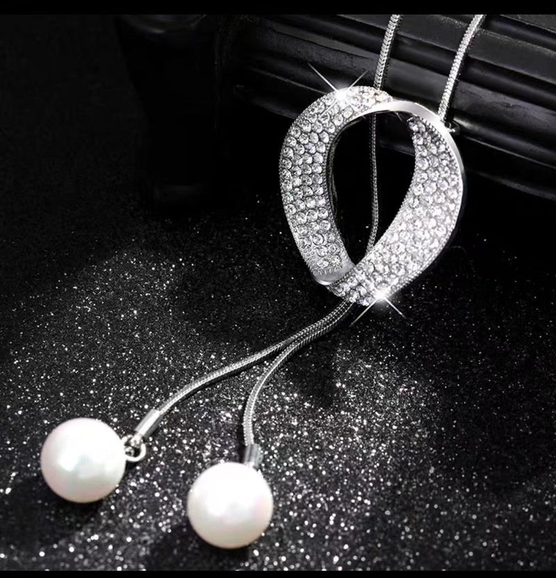 Elegant Silver Crystal Tassel Drop