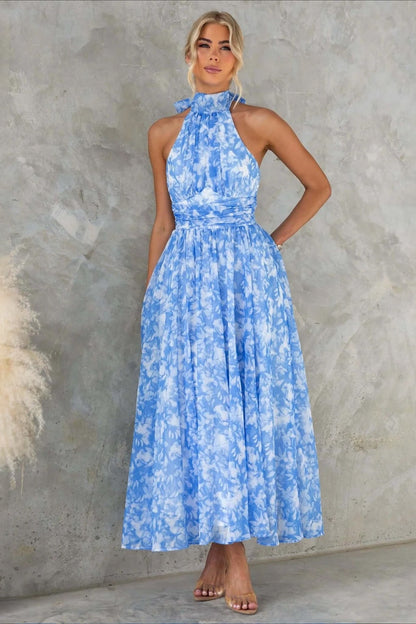 Sleeveless Halter Backless Midi Dress