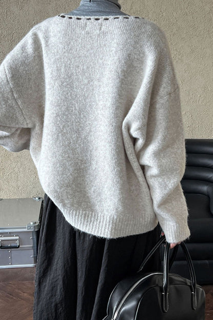 Oversized V-neck Knit Sweater