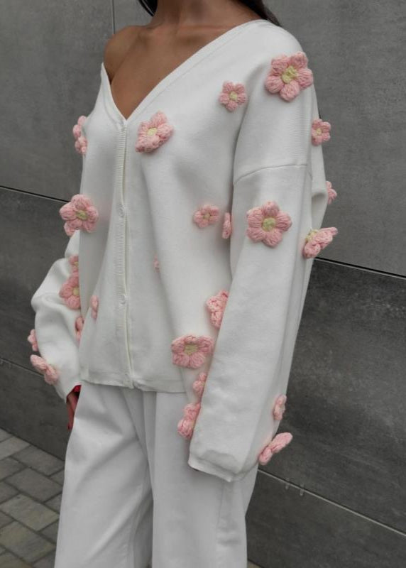 Blush Bloom - 3d Knit Cardigan With V-neck