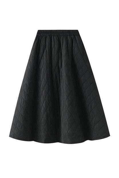 Elastic Waist Diamond Woven Quilted A-line Slimming Skirt