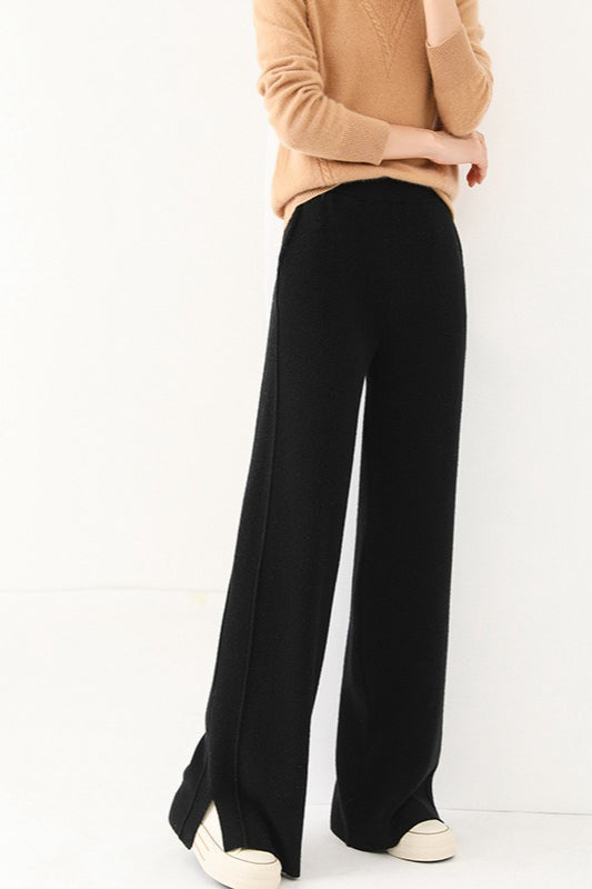Wool Soft Straight Split Knit Pants