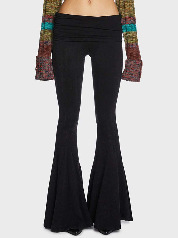 Black Mid Rise Flare Leg Pants