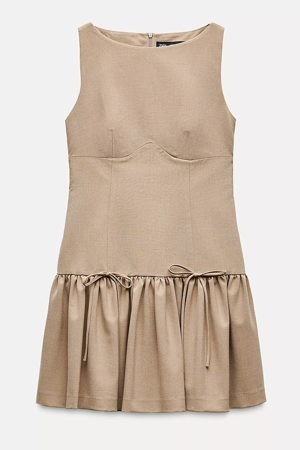Velvet Bow Embellished Sleeveless Mini Dress