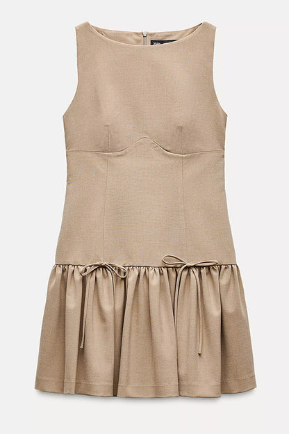 Velvet Bow Embellished Sleeveless Mini Dress