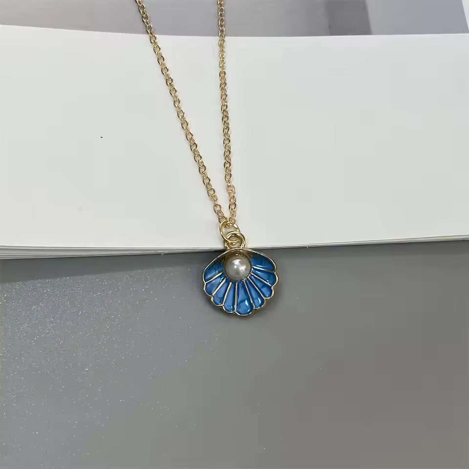 Vintage Blue Shell Pearl Necklace