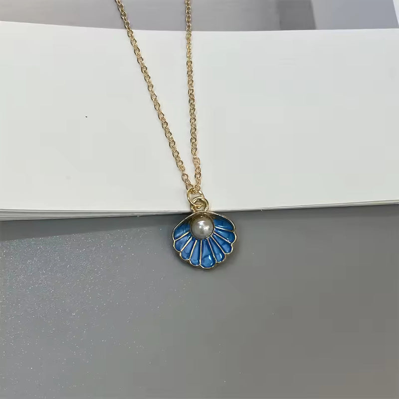 Vintage Blue Shell Pearl Necklace