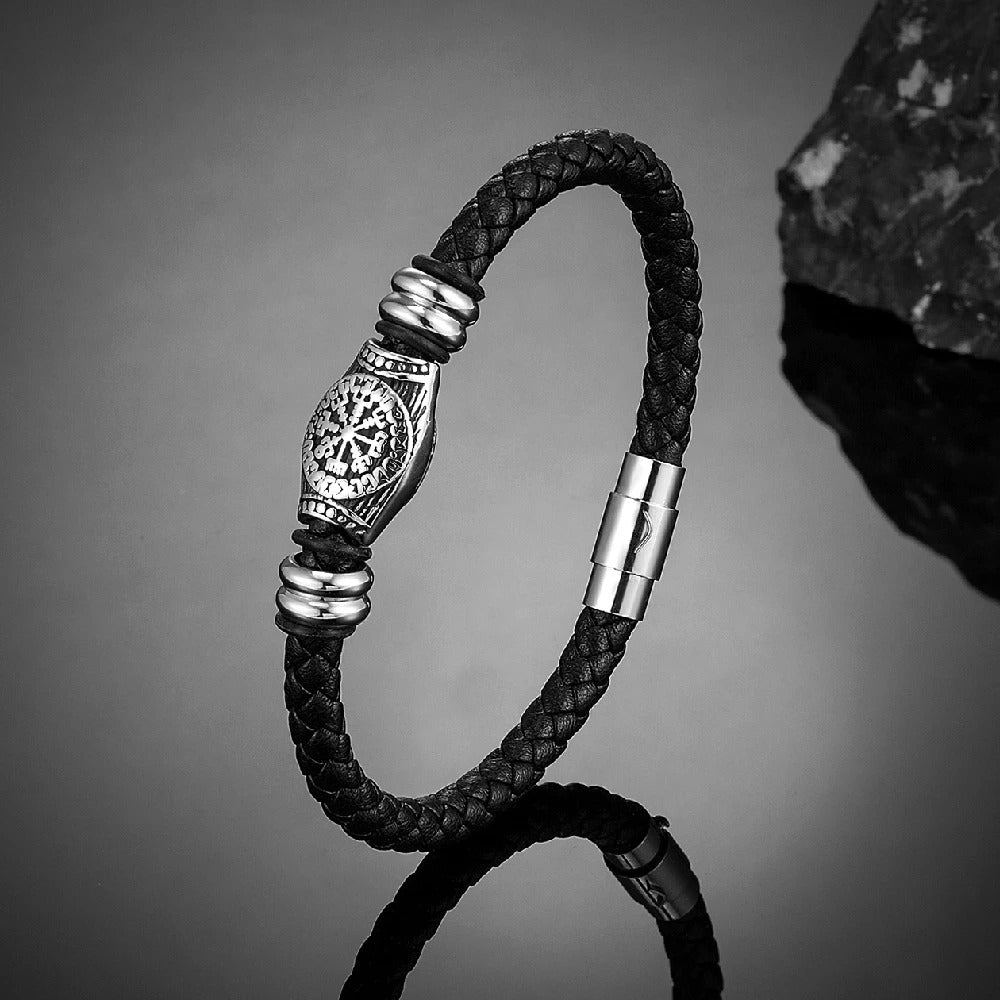 Braided Black Viking Compass Leather