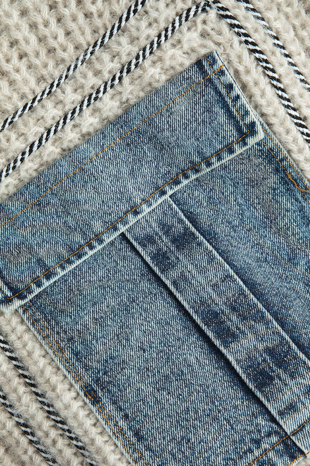 90's Color Denim Patchwork Button Pocket Sweater Cardigan
