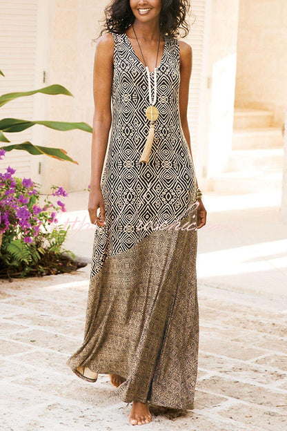 And Unique Printed V Neck Maxi Dress