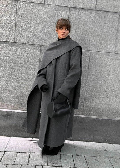 Asymmetric Cloak-style Long Overcoat