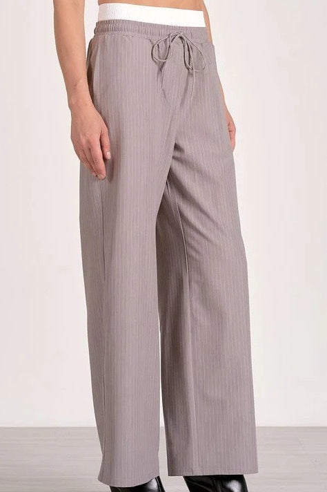 Stripe Patchwork Drawstring Waist Straight Pants