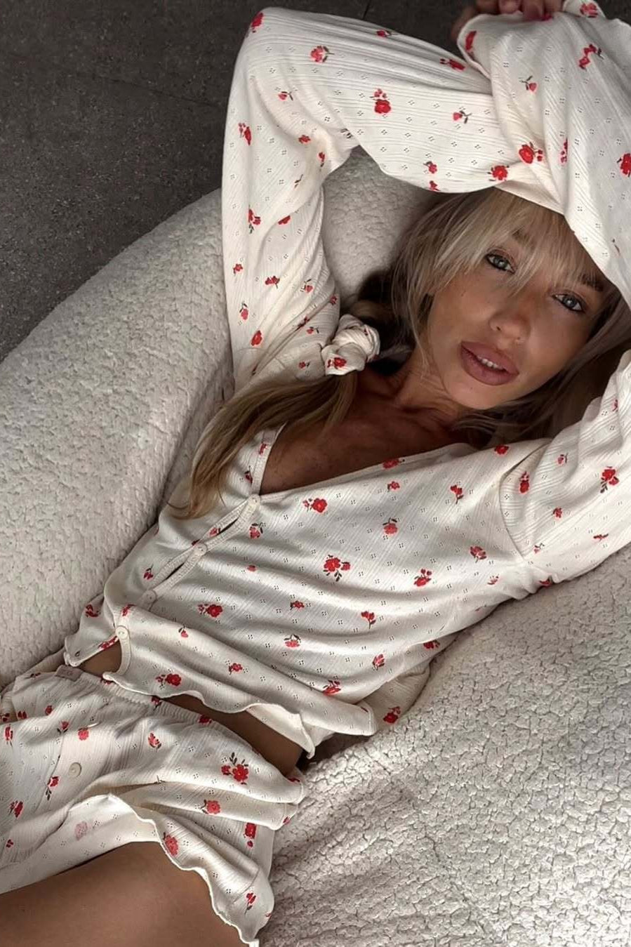 Knitted Print Long Sleeve Two Piece Set