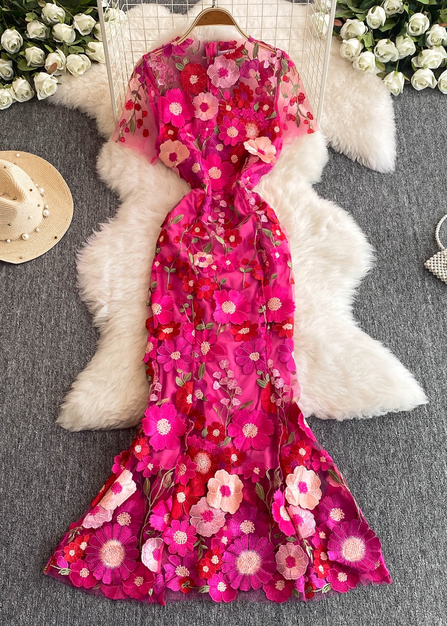 Rose O-neck Flattering Tulle Maxi Dresses Summer