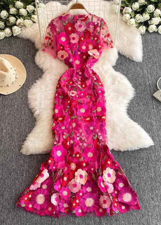 Rose O-neck Flattering Tulle Maxi Dresses Summer