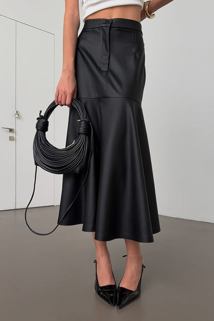 Black Pu Leather High-waisted Maxi Skirt