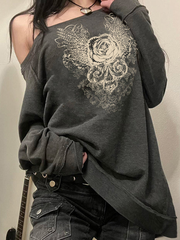 Gray Niche Design Rose Sweatshirts