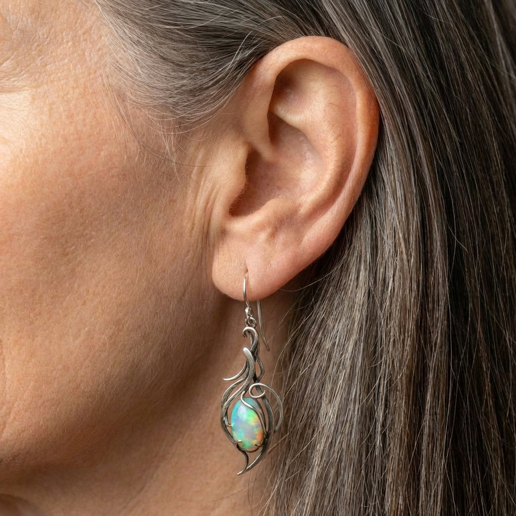 Vintage Silver & Opal Swirl Earrings