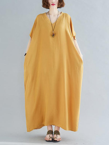 9 Colors Loose Color V-neck Maxi Dress