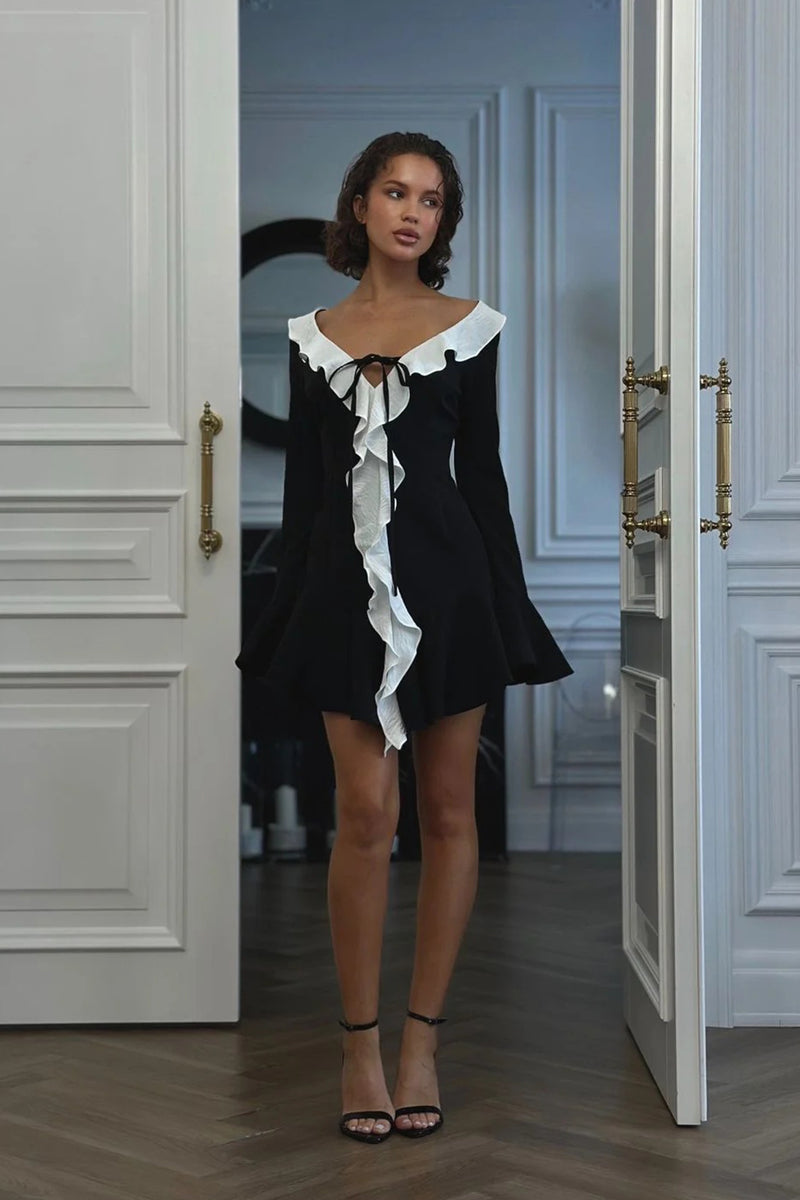 Sylvia Ruffle V-neck Mini Dress