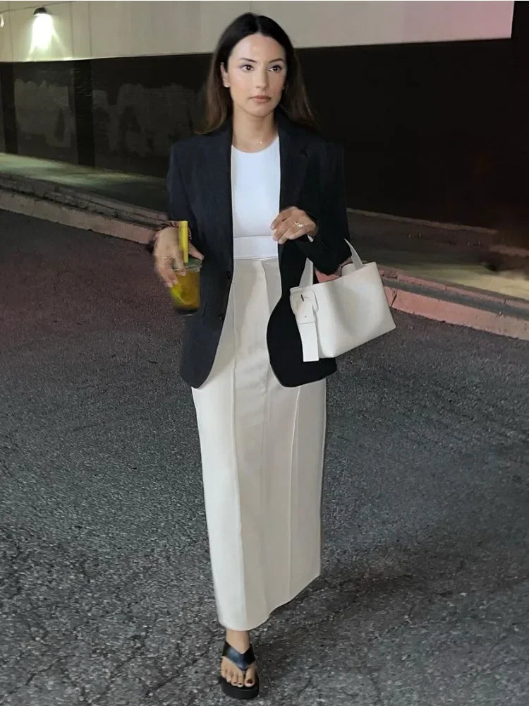 Patchwork High Waist Slim Long Skirt Female High Street Seamless White ’s Maxi Skirt