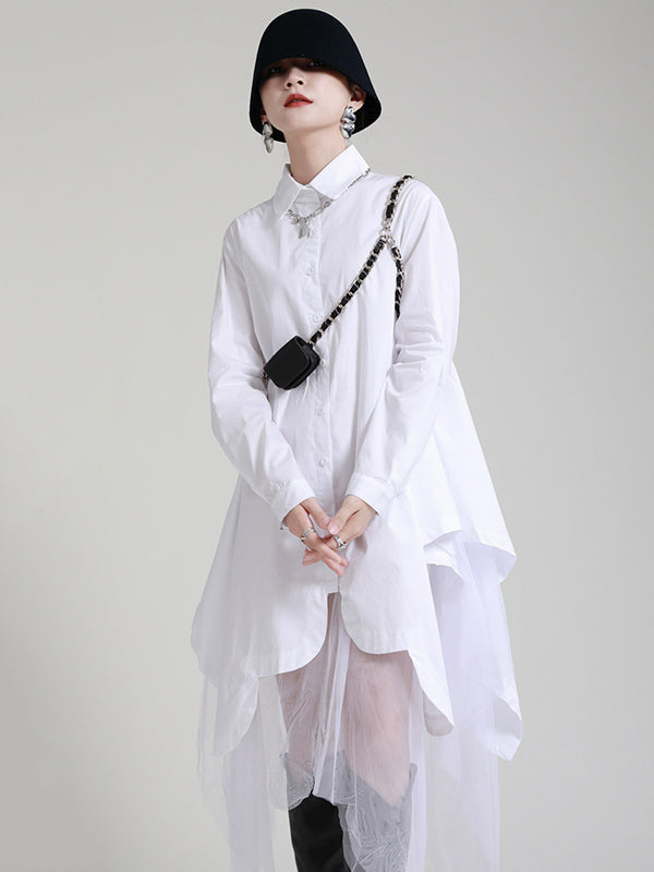 Urban Loose Split-joint Lapel Long Sleeves Midi Dress