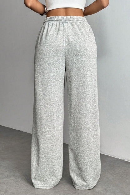Color Drawstring Waist Wide Leg Sweat Pants