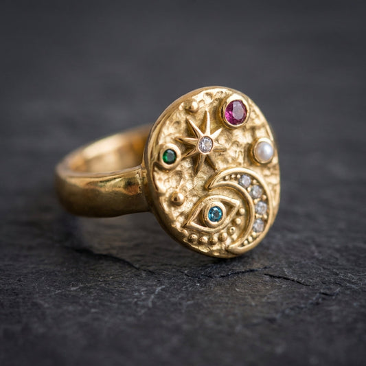 Vintage Gold Colorful Inlaid Stone Ring