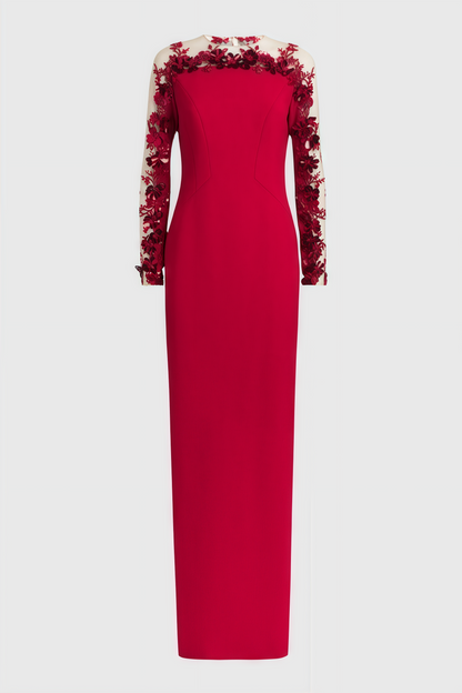 Thety Red 3d Mesh Maxi Dress