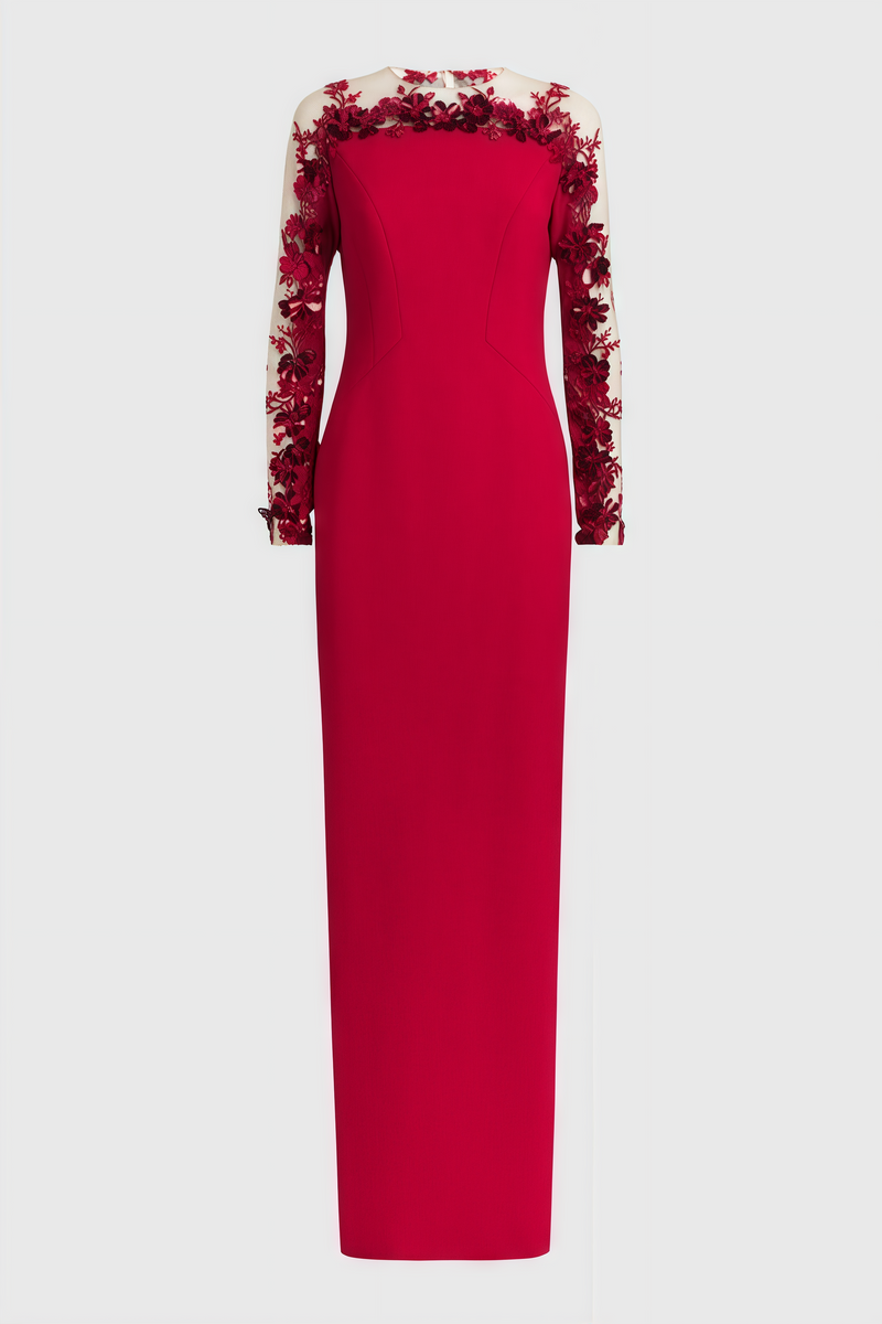 Thety Red 3d Mesh Maxi Dress