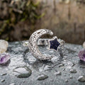 Vintage Adjustable Silver Moon And Star Ring