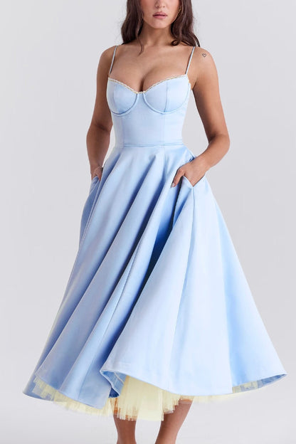 Suspender V-neck Sleeveless Tutu Maxi Dress