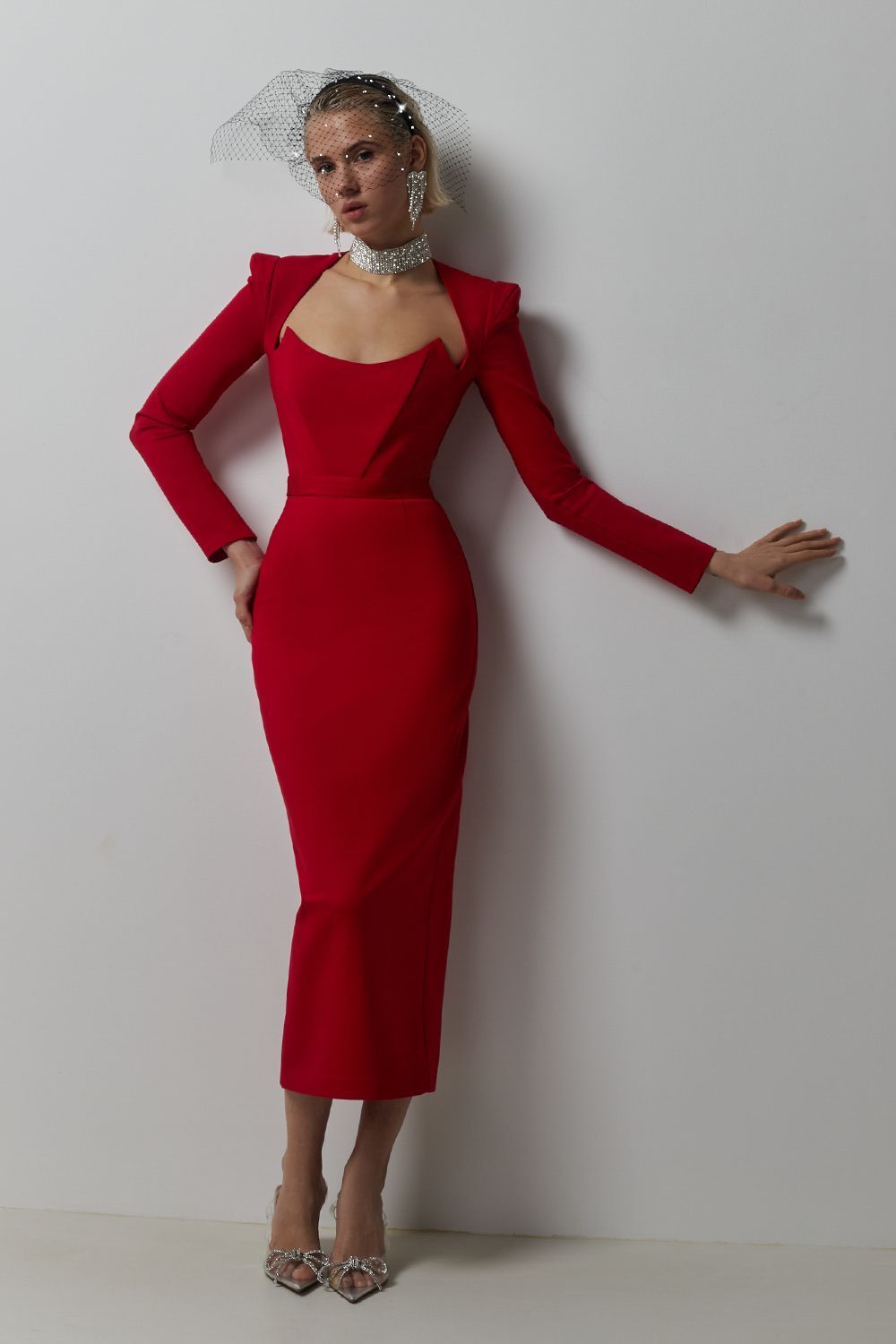 Jersey Long Sleeve Midi Dress