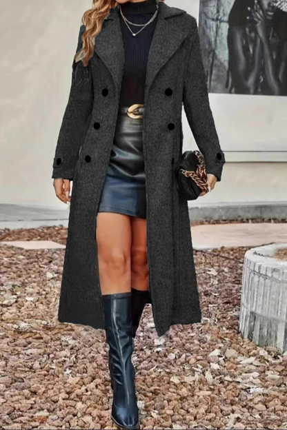 Wool Blend Lapel Double Breasted Overcoat