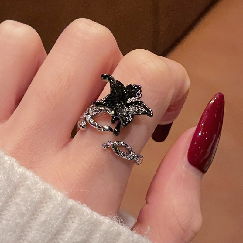 Statement Black Butterfly Ring