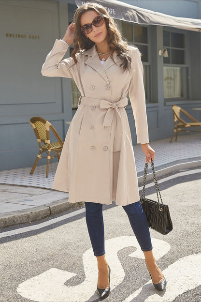 Slim Tie Waist Mid-length Pocket Trench Coat