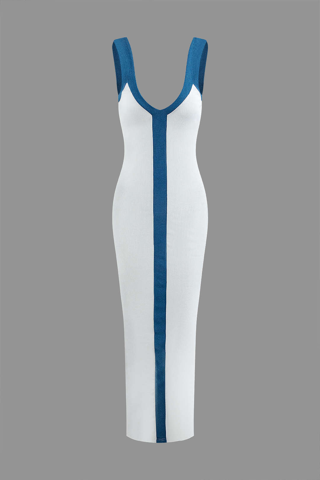 Colorblock V Neck Knit Slim Split Maxi Dress